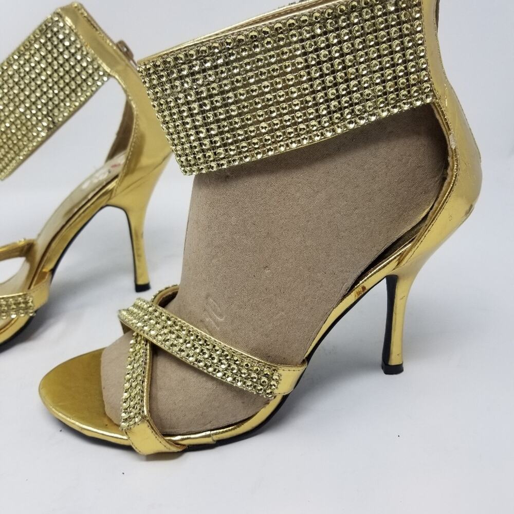 Red Circle Gold Crystals Ankle Stilettos Heels Zipper Back Blekis Women's Size 9 - Picture 8 of 16